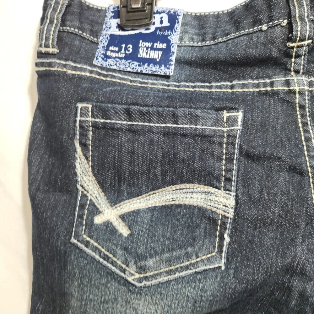 Reign Womens Jeans Sz‎ 13 Blue Low Rise Skinny Dark Wash Stretch NWT